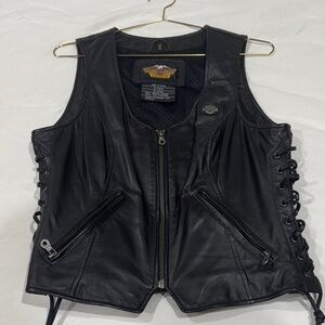Harley-Davidson Black Leather Vest with Zipper Size M